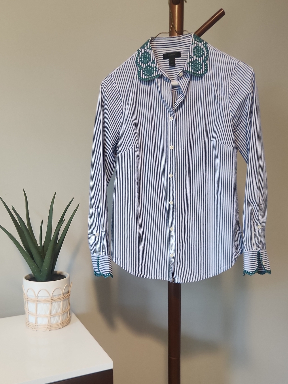 J Crew Embroidered Collar Button Down Shirt